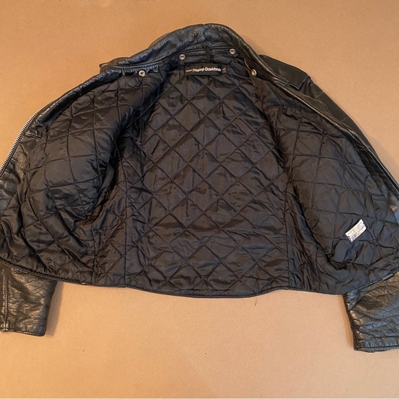 AMF Harley Davidson 70s Black leather cropped biker jacket - Picture 5 of 7